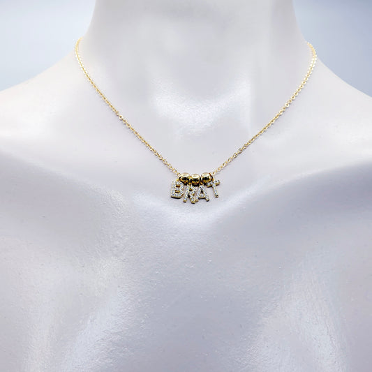 BDSM Brat Necklace. 18K Gold Discreet Day Collar for Sub with Sparkling CZ  BRAT Pendants.