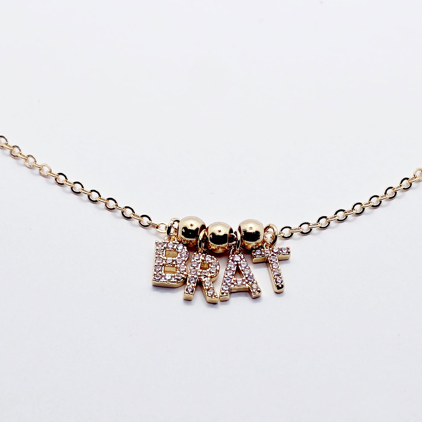 BDSM Brat Necklace. 18K Gold Discreet Day Collar for Sub with Sparkling CZ  BRAT Pendants.