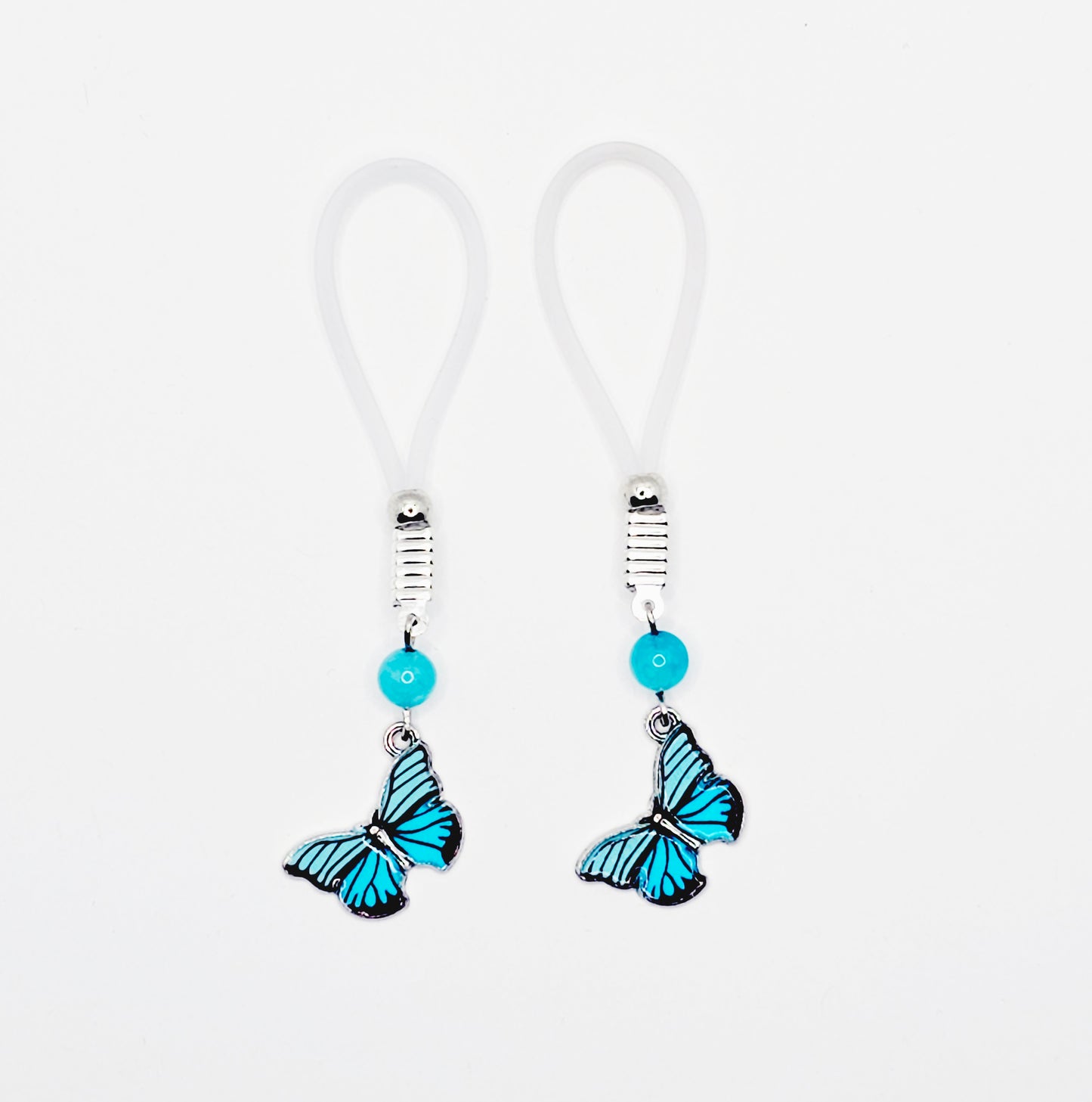 Non Piercing Nipple Nooses or Your Choice of Nipple Clamps, with Blue Stone and Butterfly