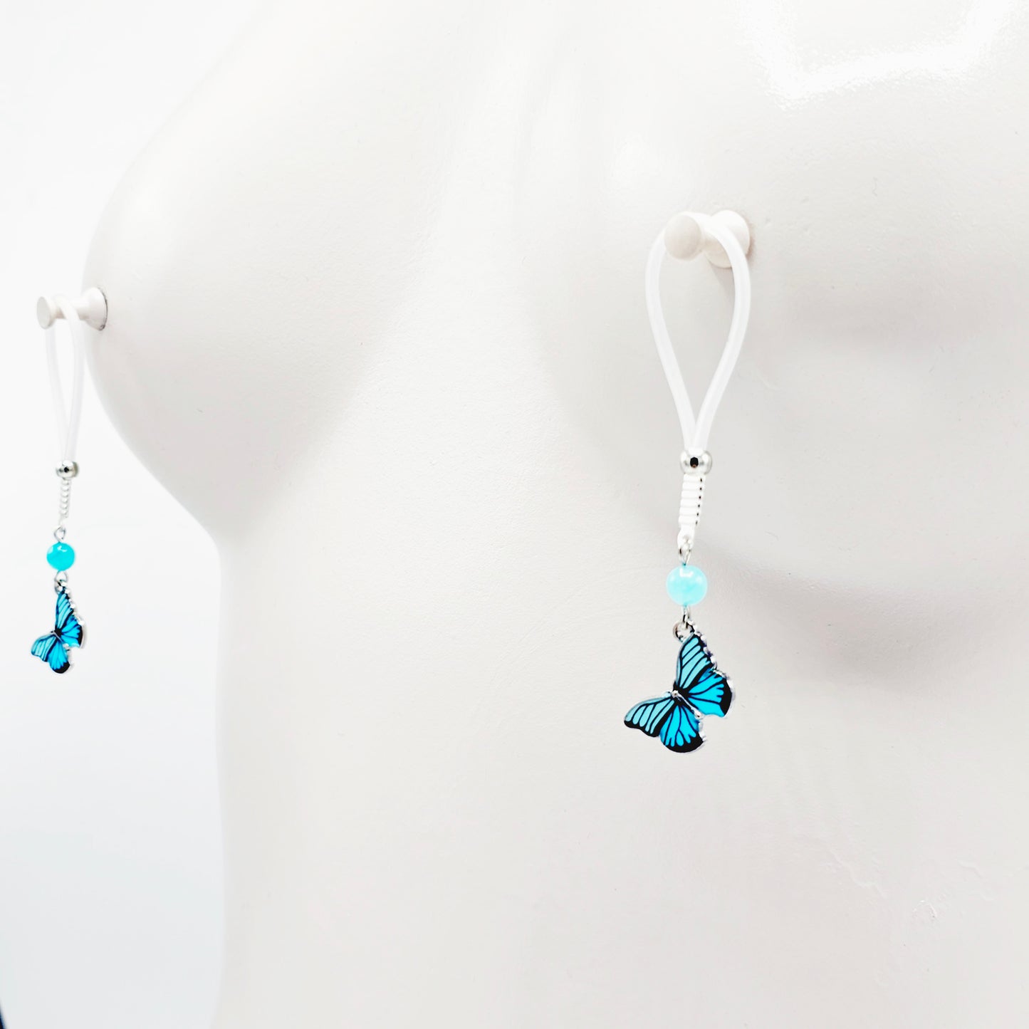 Non Piercing Nipple Nooses or Your Choice of Nipple Clamps, with Blue Stone and Butterfly