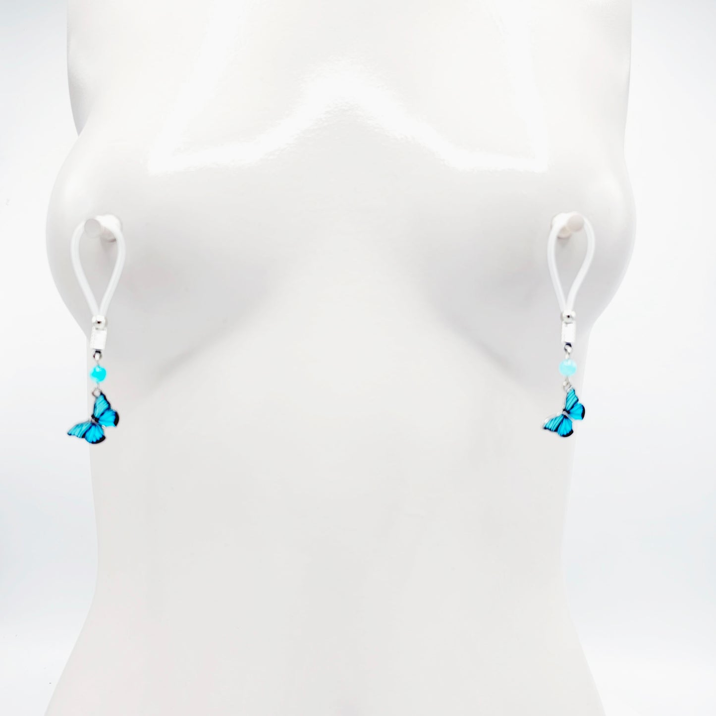 Non Piercing Nipple Nooses or Your Choice of Nipple Clamps, with Blue Stone and Butterfly