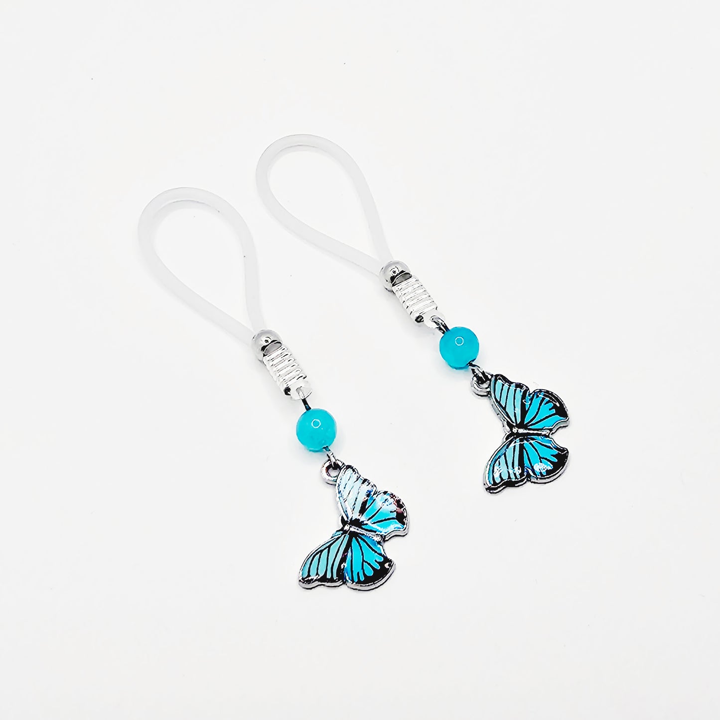 Non Piercing Nipple Nooses or Your Choice of Nipple Clamps, with Blue Stone and Butterfly