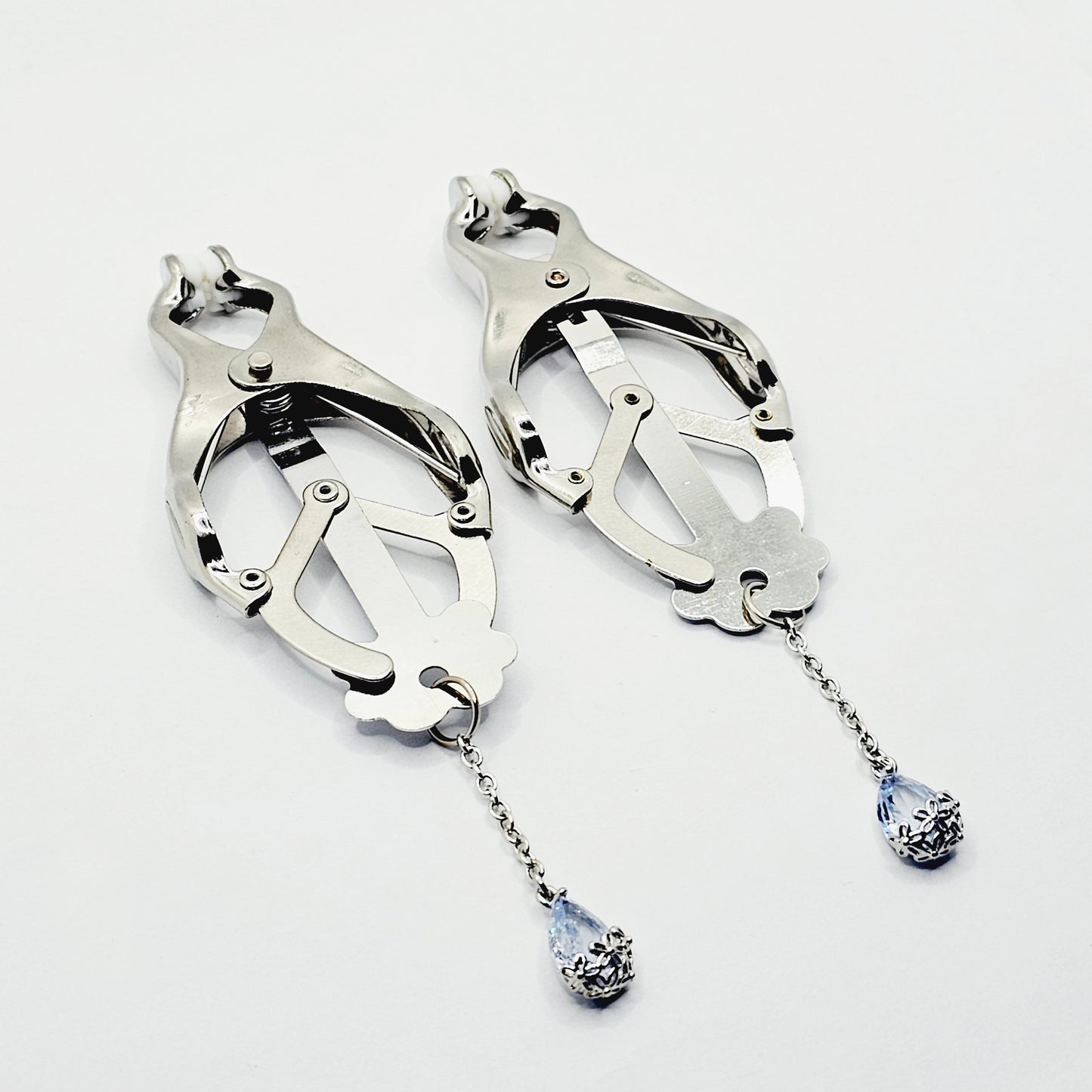 Non Piercing Nipple Dangles on Nipple Nooses or Clamps with Dazzling Cubic Zirconia Pendants.