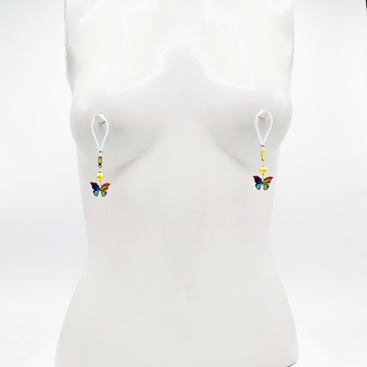 Nipple and Clitoral Jewelry Set with Butterflies, Non-Piercing. Your Choice of Butterfly and Nipple Nooses or Clamps.