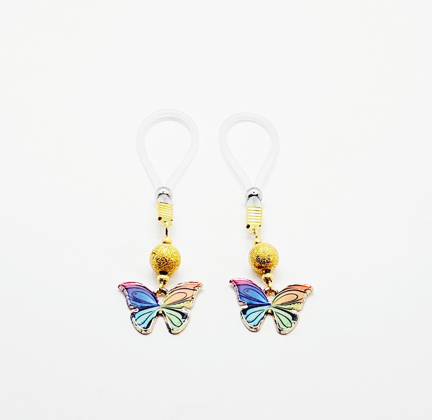 Non Piercing Nipple Nooses or Choice of Nipple Clamps with Vibrant Butterflies of Your Choice