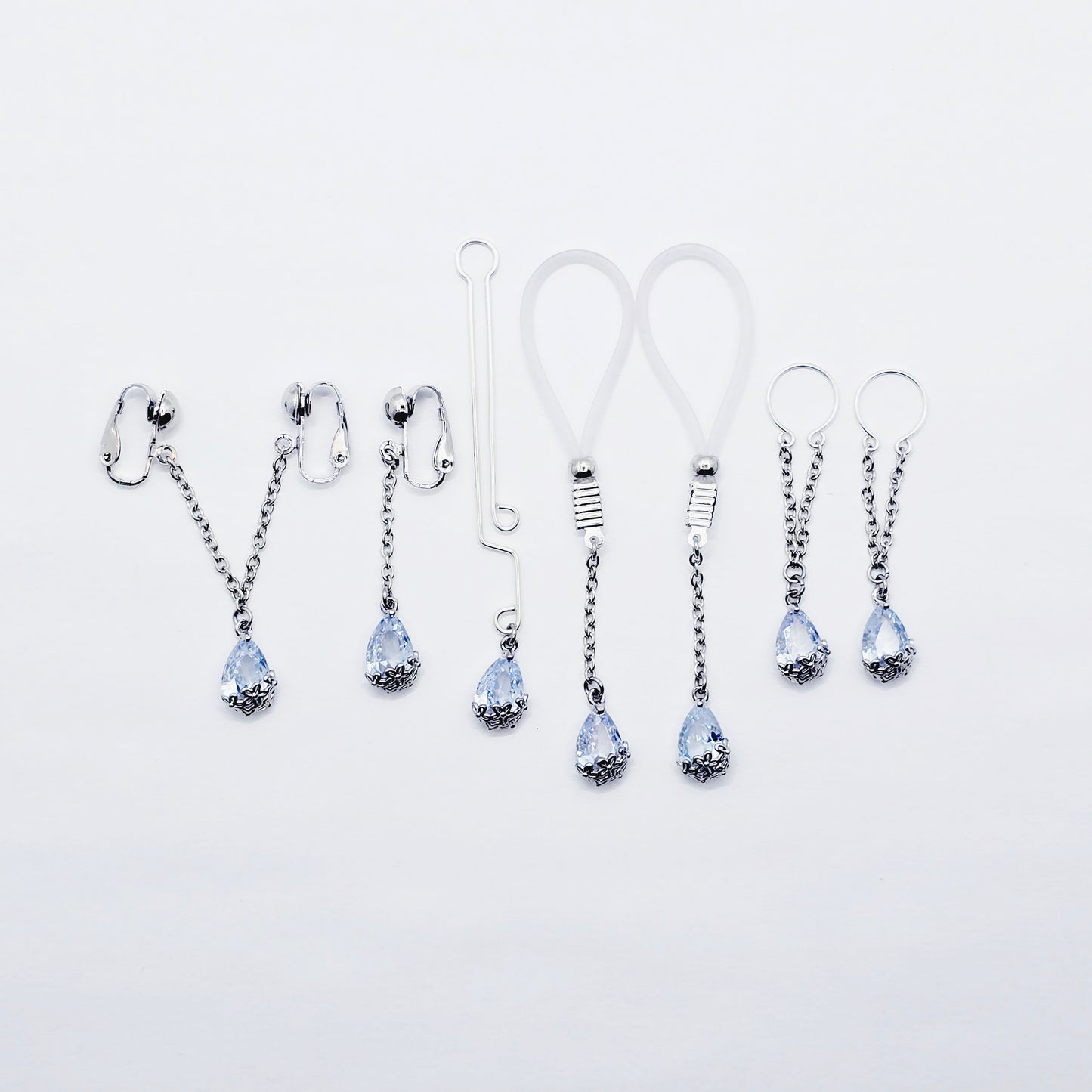 Complete Blue Cubic Zirconia Intimate Jewelry Set for Women