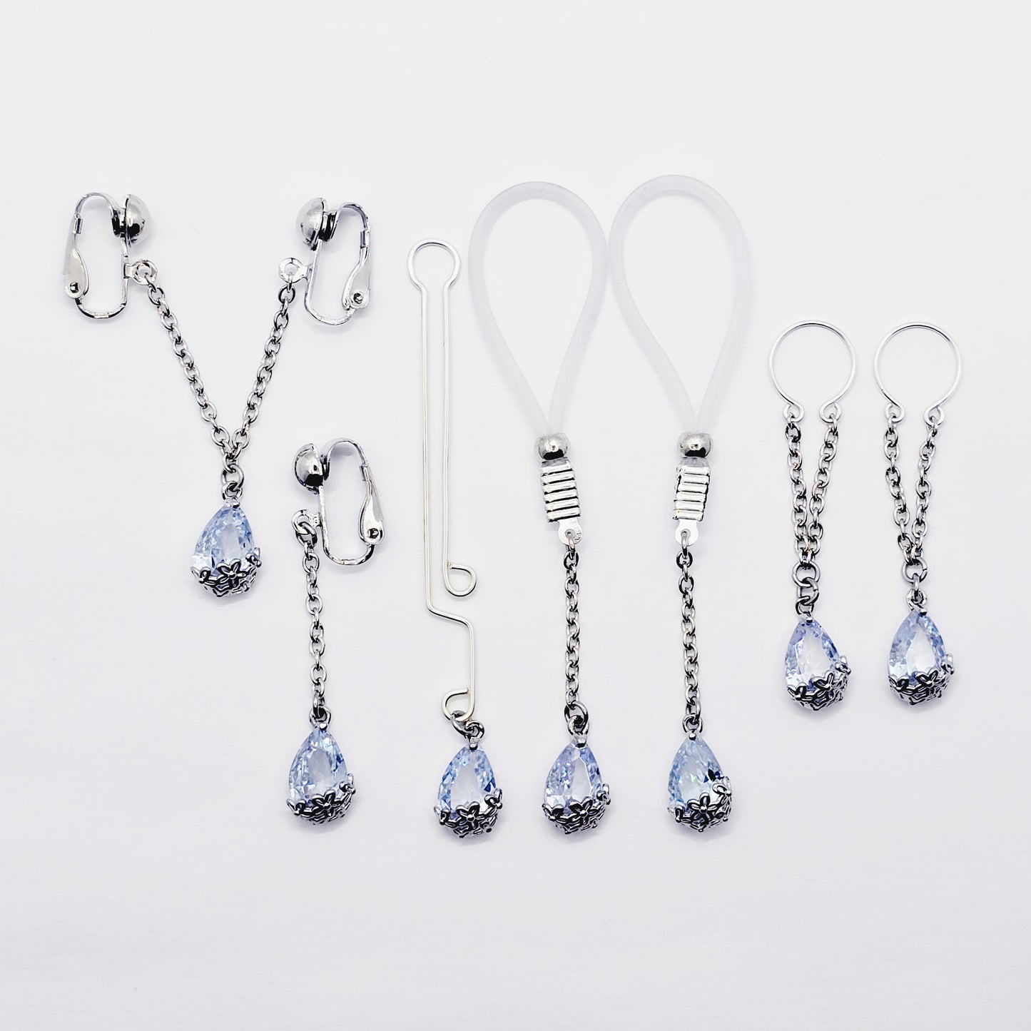 Complete Blue Cubic Zirconia Intimate Jewelry Set for Women