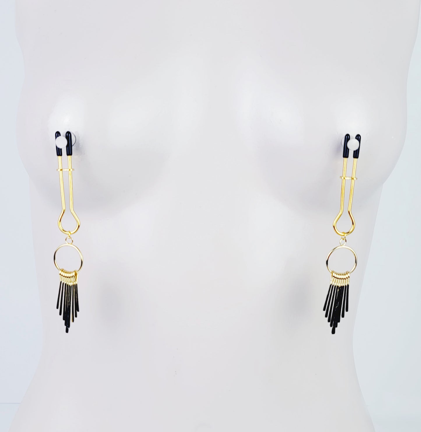 Straight Tweezer Nipple Clamps, Gold, with Dangles.