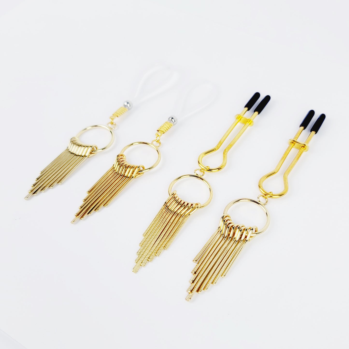Straight Tweezer Nipple Clamps, Gold, with Dangles.