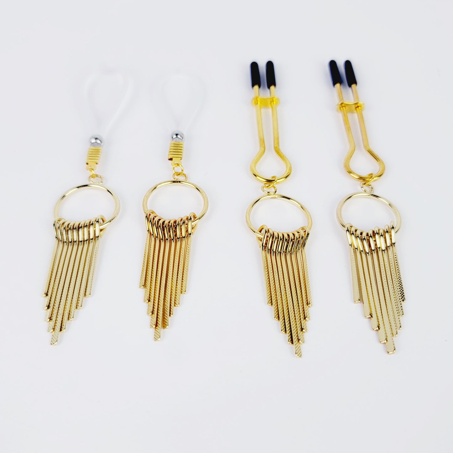 Straight Tweezer Nipple Clamps, Gold, with Dangles.