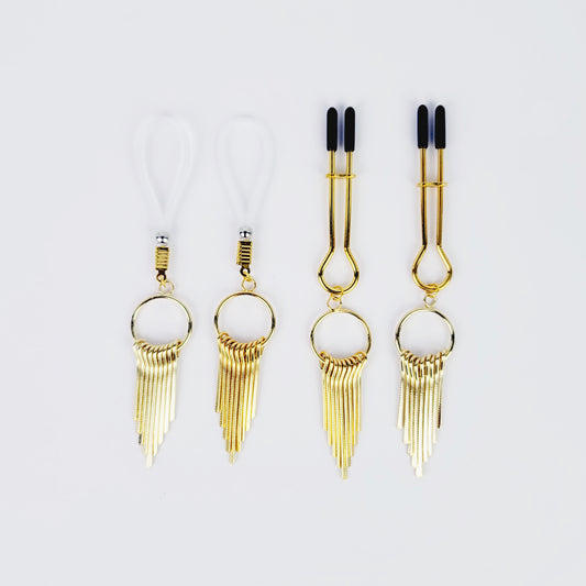 Straight Tweezer Nipple Clamps, Gold, with Dangles.