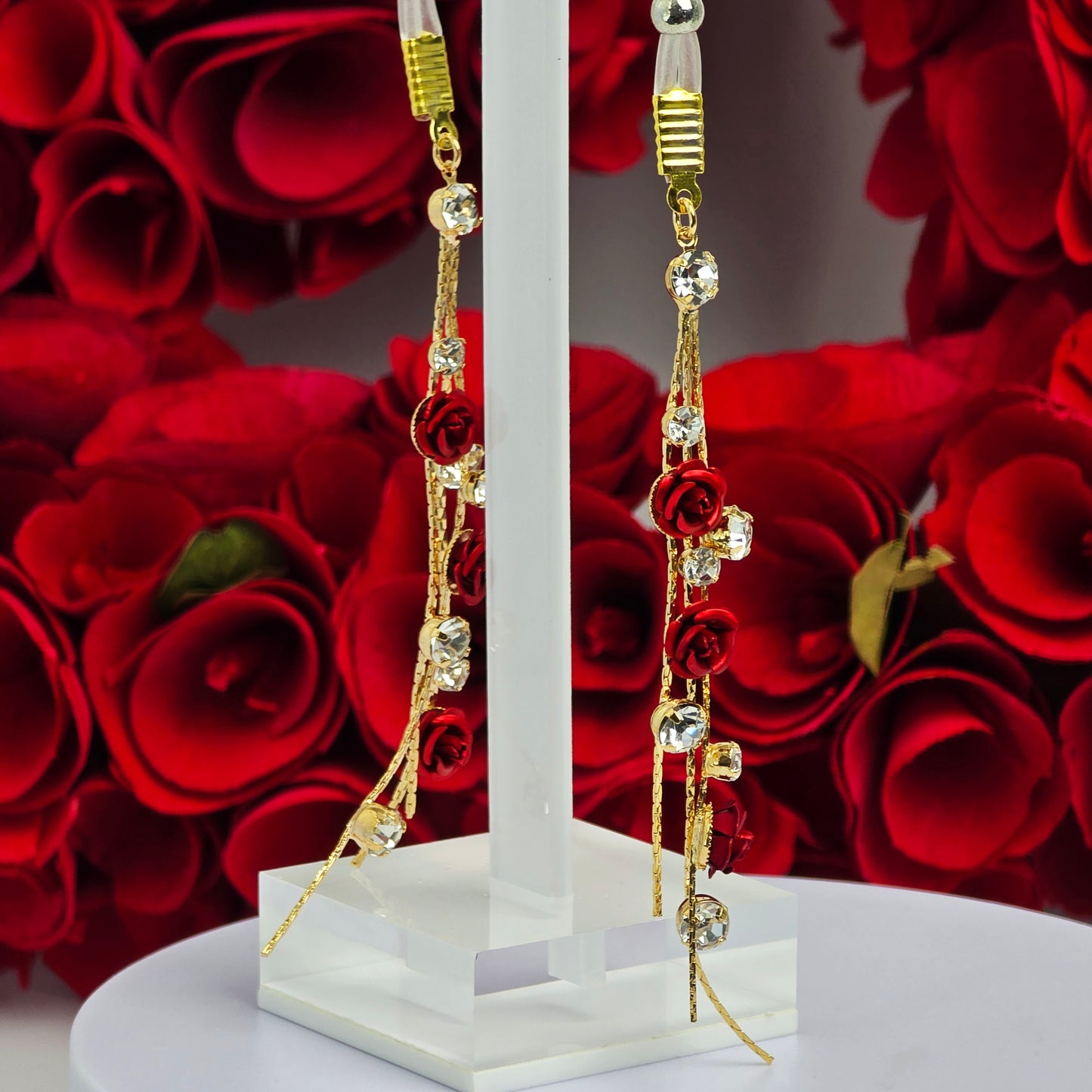 Fake Nipple Piercings or Clamps. 18K Gold and Red Rose Nipple Dangles on Nipple Nooses or Nipple Clamps. MATURE Body Jewelry