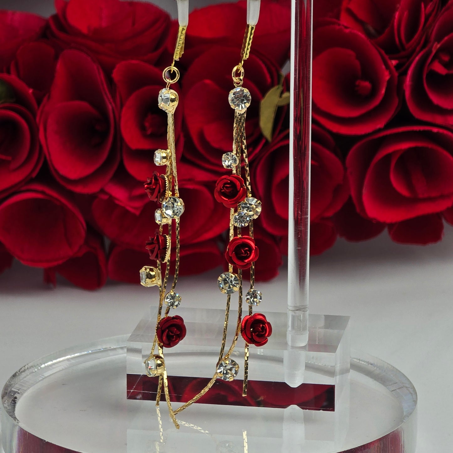 Fake Nipple Piercings or Clamps. 18K Gold and Red Rose Nipple Dangles on Nipple Nooses or Nipple Clamps. MATURE Body Jewelry