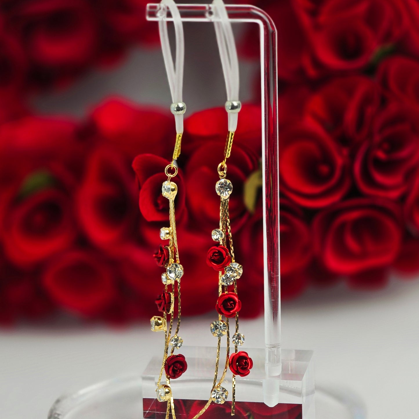 Fake Nipple Piercings or Clamps. 18K Gold and Red Rose Nipple Dangles on Nipple Nooses or Nipple Clamps. MATURE Body Jewelry