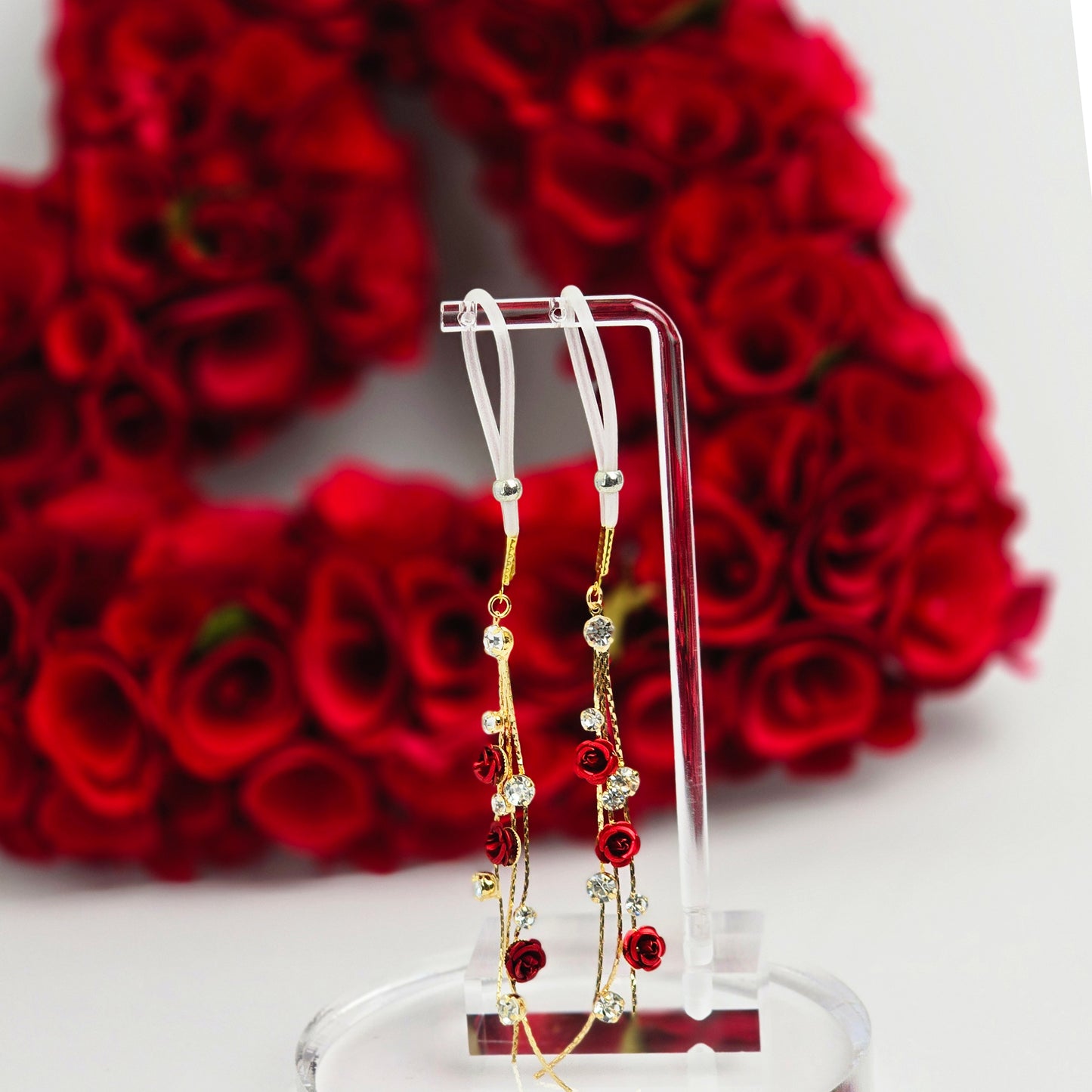 Fake Nipple Piercings or Clamps. 18K Gold and Red Rose Nipple Dangles on Nipple Nooses or Nipple Clamps. MATURE Body Jewelry