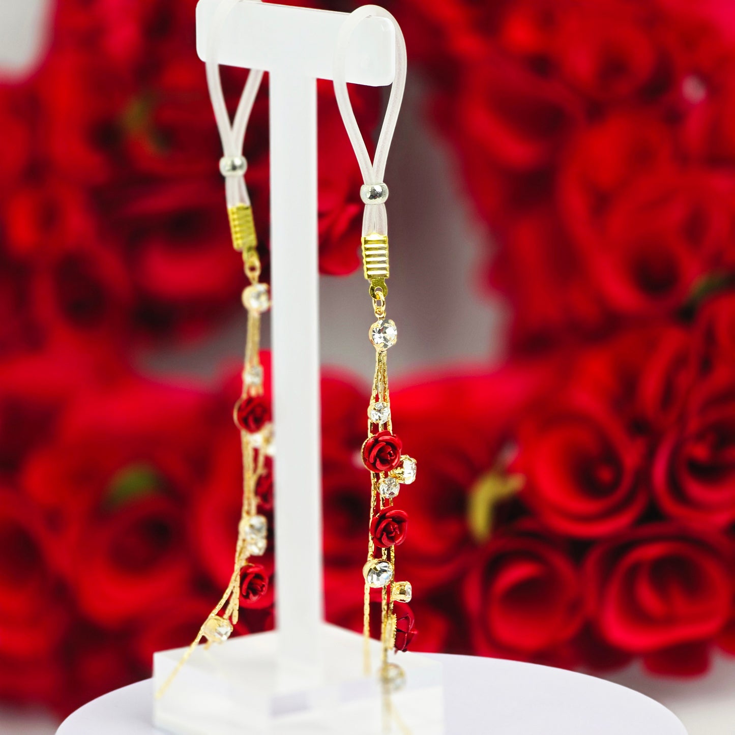 Fake Nipple Piercings or Clamps. 18K Gold and Red Rose Nipple Dangles on Nipple Nooses or Nipple Clamps. MATURE Body Jewelry