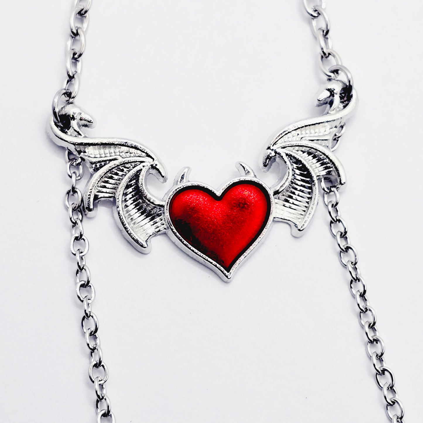 Devil Heart Necklace to Nipple with Non-Piercing Nipple Nooses, Use with Pierced, or Choose Nipple Clamps.