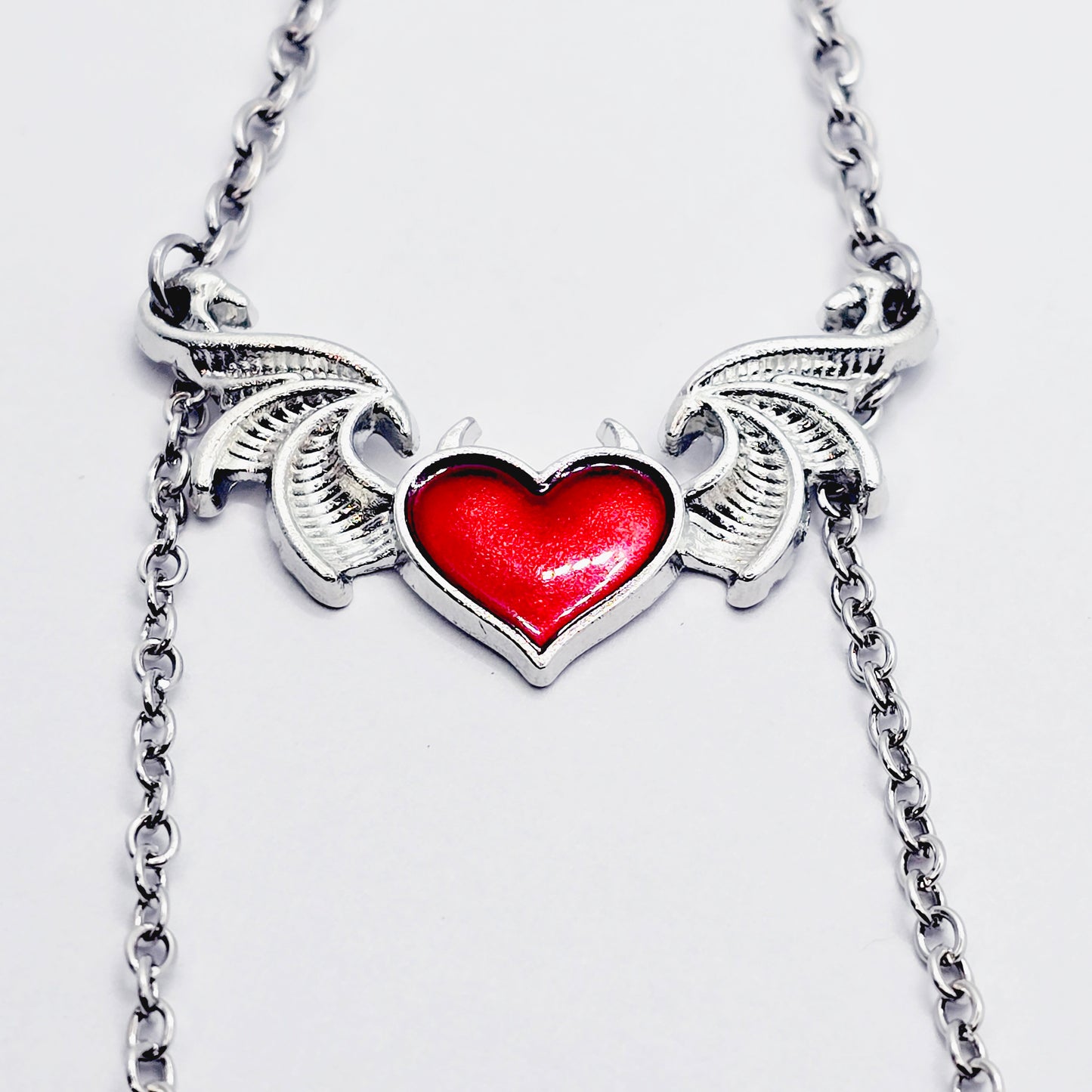 Devil Heart Necklace to Nipple with Non-Piercing Nipple Nooses, Use with Pierced, or Choose Nipple Clamps.