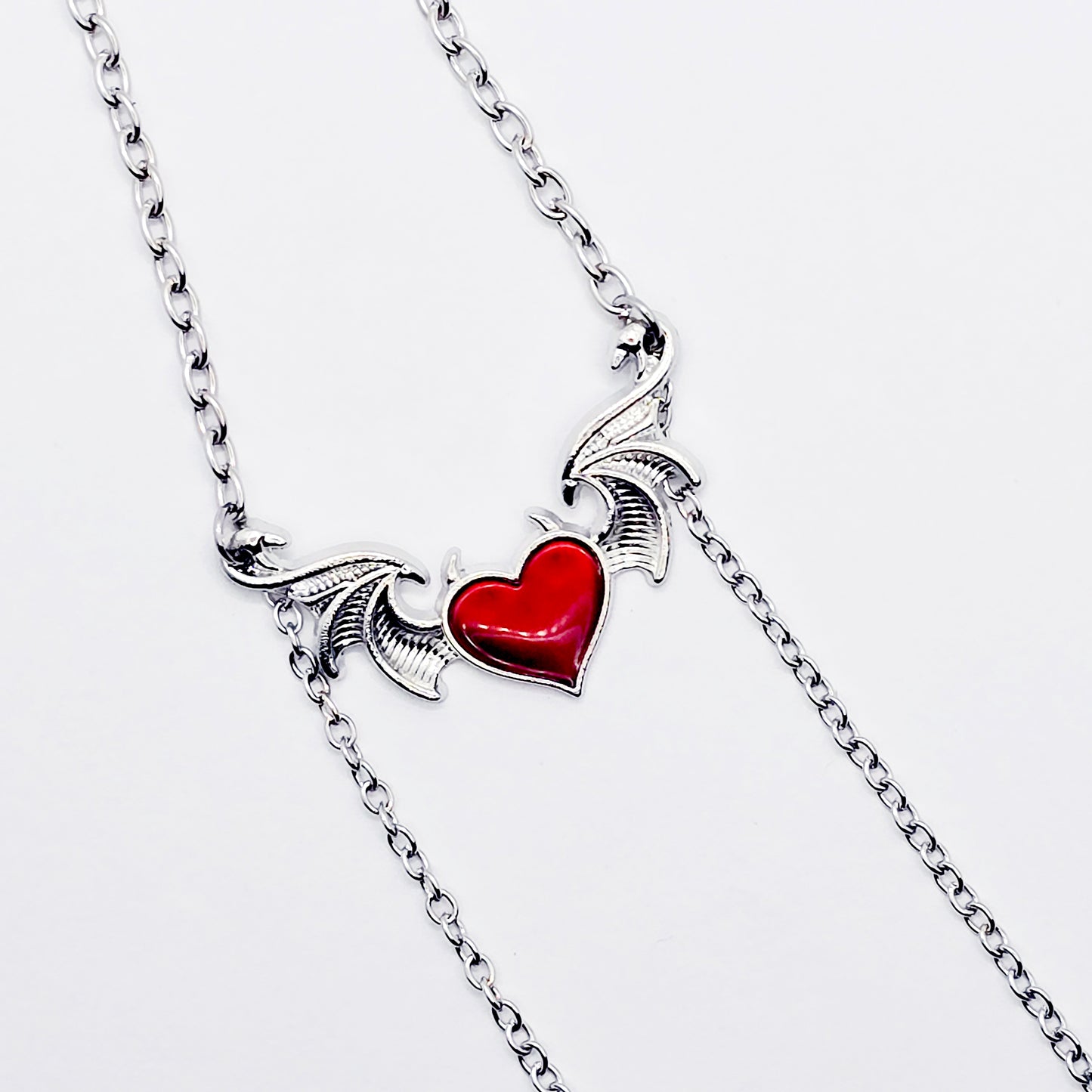 Devil Heart Necklace to Nipple with Non-Piercing Nipple Nooses, Use with Pierced, or Choose Nipple Clamps.