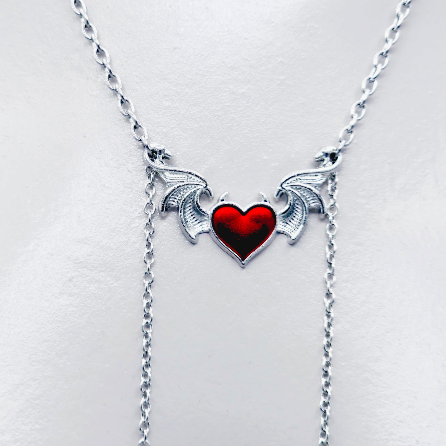 Devil Heart Necklace to Nipple with Non-Piercing Nipple Nooses, Use with Pierced, or Choose Nipple Clamps.