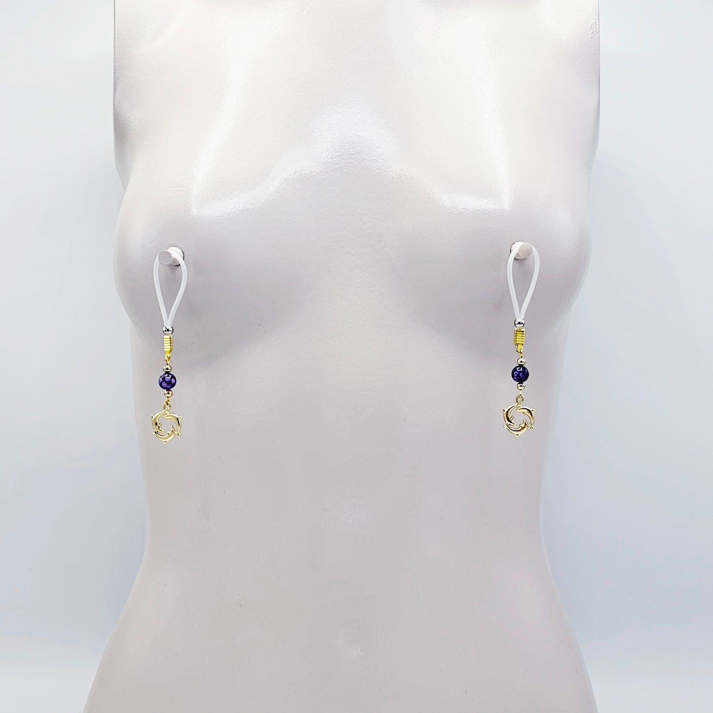 Nipple Nooses or Clamps with Dolphins and Purple Agate, Non Piercing Nipple Jewelry.