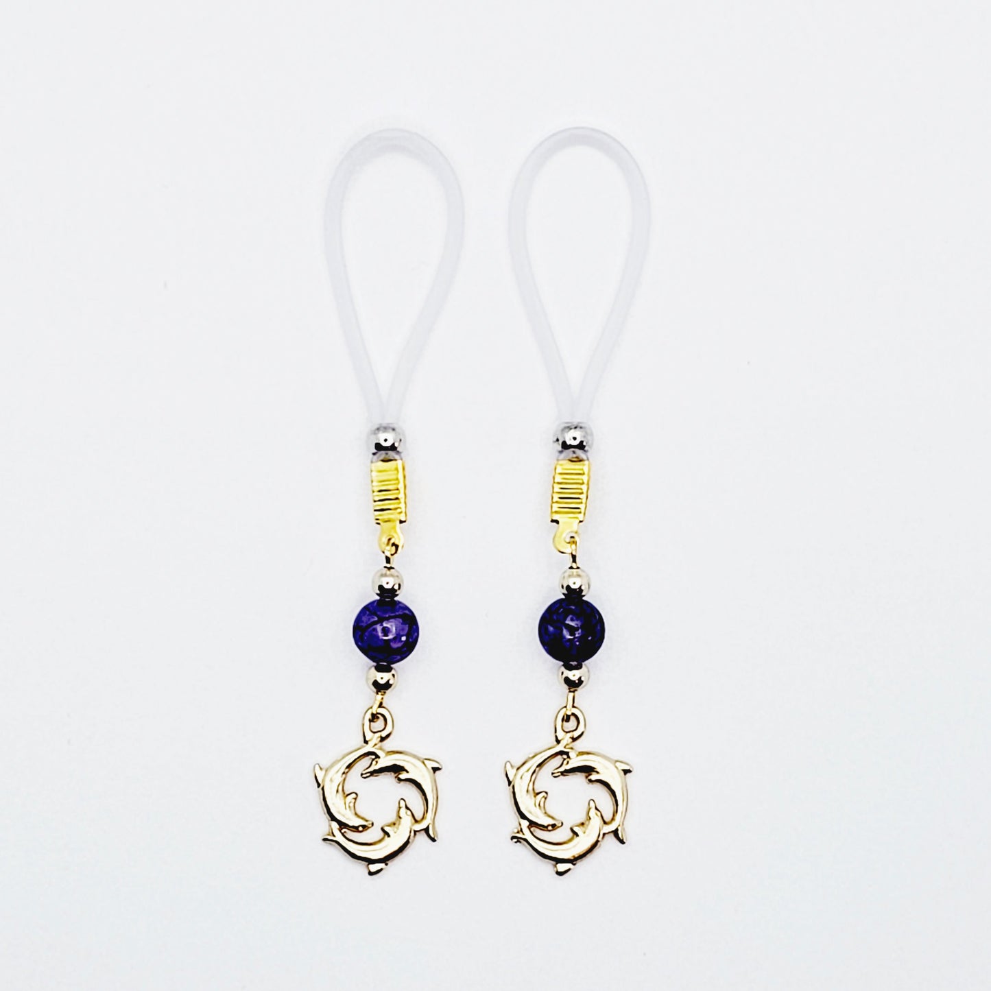 Nipple Nooses or Clamps with Dolphins and Purple Agate, Non Piercing Nipple Jewelry.