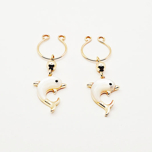 Non Piercing Nipple Rings with 18K Gold  Seashell Dolphins.