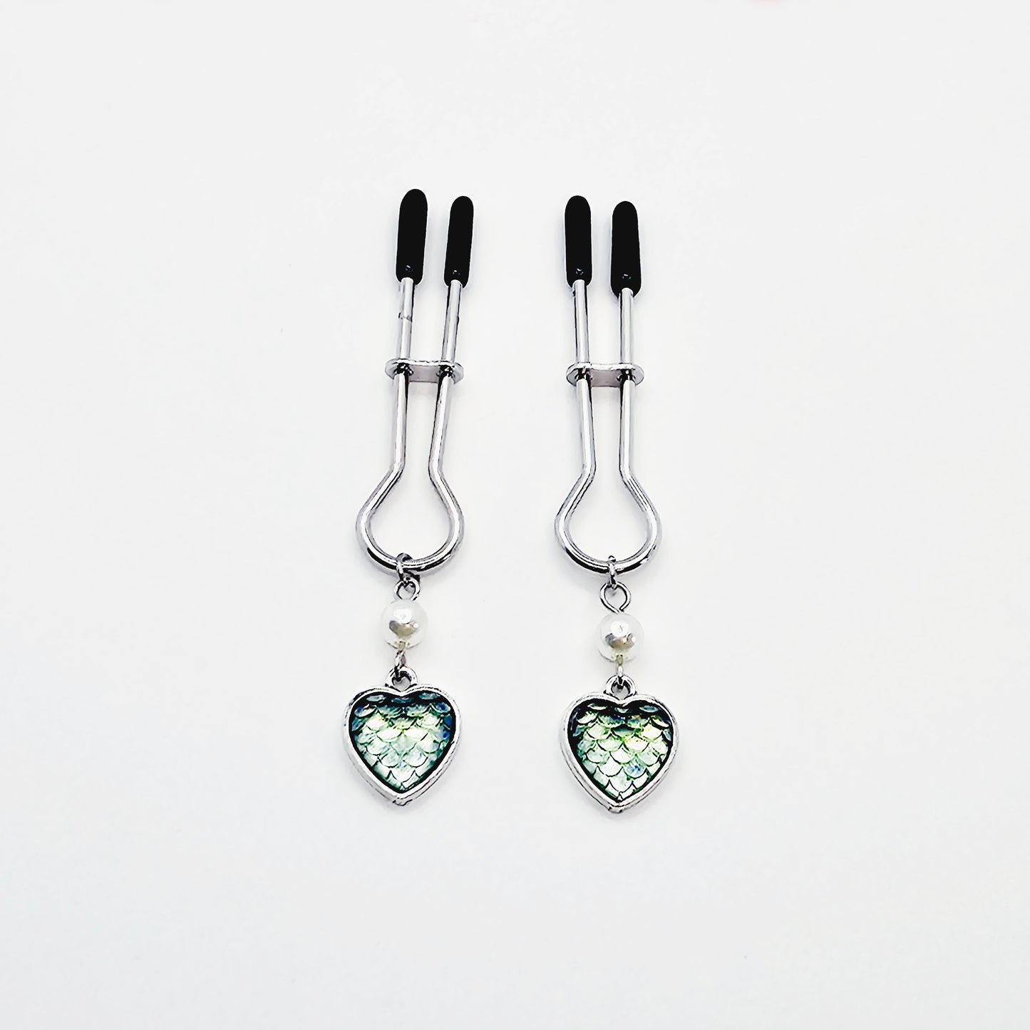 Non Piercing Intimate Jewelry Set for Women, Mermaid Scale Heart and Pearl. BDSM Nipple Clamps and Vaginal Jewelry. MATURE