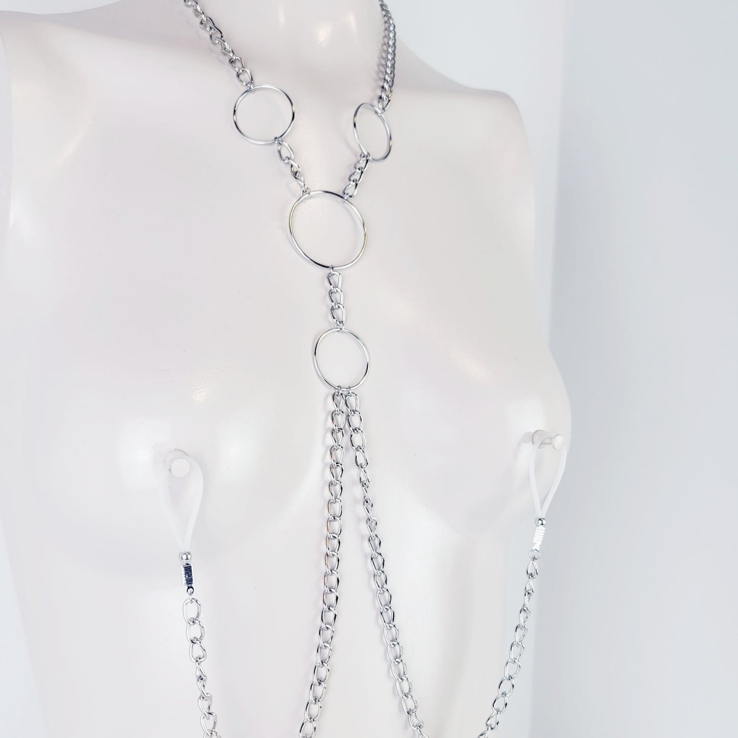 Sexy Circle Chain Necklace with attached nipple nooses or nipple clamps. Kinky gift for submissive or Domme or Submissive, BDSM