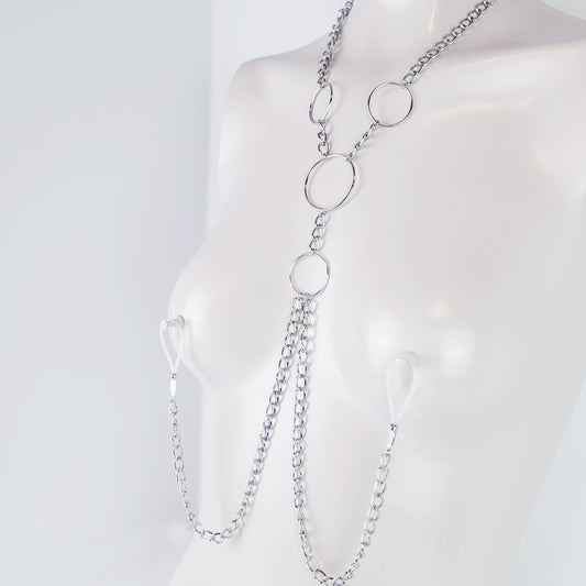 Sexy Circle Chain Necklace with attached nipple nooses or nipple clamps. Kinky gift for submissive or Domme or Submissive, BDSM