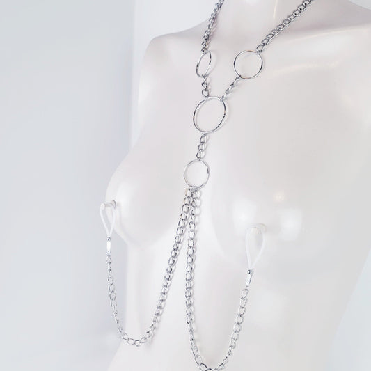 Sexy Circle Chain Necklace with attached nipple nooses or nipple clamps. Kinky gift for submissive or Domme or Submissive, BDSM