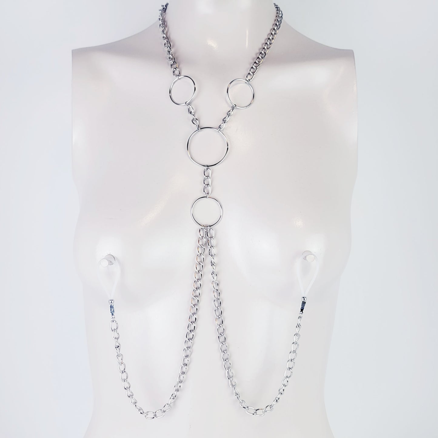 Sexy Circle Chain Necklace with attached nipple nooses or nipple clamps. Kinky gift for submissive or Domme or Submissive, BDSM