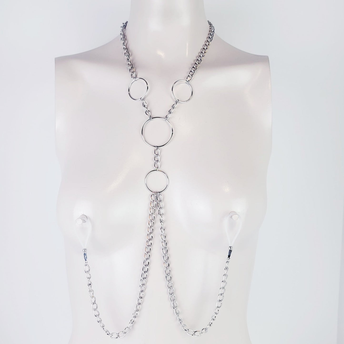 Sexy Circle Chain Necklace with attached nipple nooses or nipple clamps. Kinky gift for submissive or Domme or Submissive, BDSM