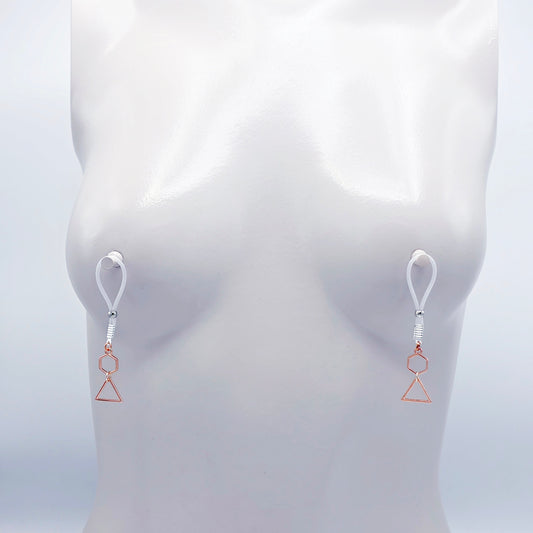 Non-Piercing Nipple Nooses with Geometric Rose Gold Dangles. Or Choose Nipple Clamps. MATURE Body Jewelry
