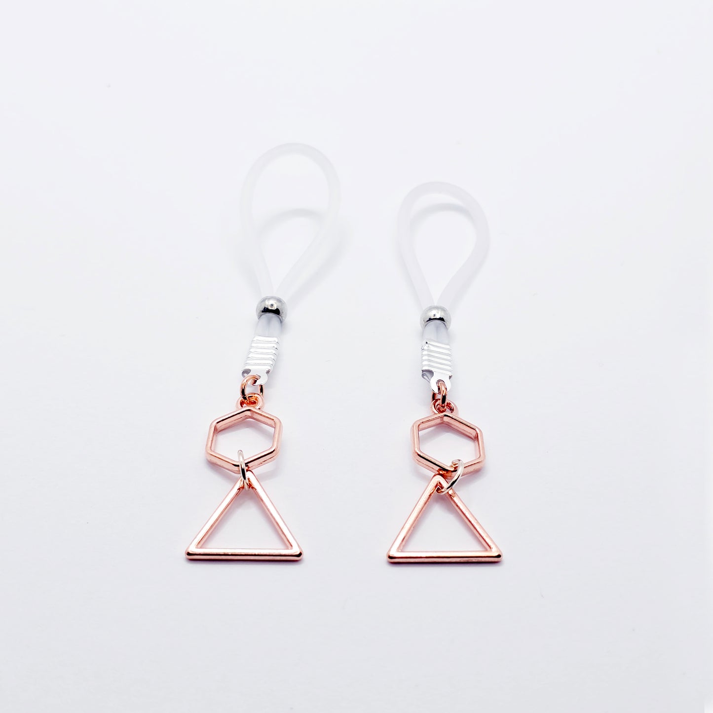 Non-Piercing Nipple Nooses with Geometric Rose Gold Dangles. Or Choose Nipple Clamps. MATURE Body Jewelry
