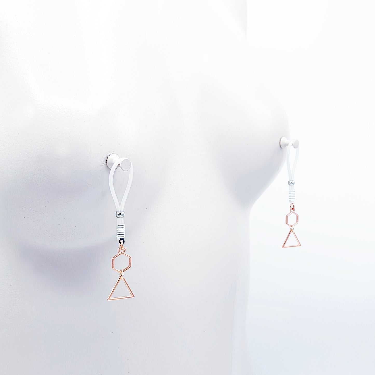 Non-Piercing Nipple Nooses with Geometric Rose Gold Dangles. Or Choose Nipple Clamps. MATURE Body Jewelry
