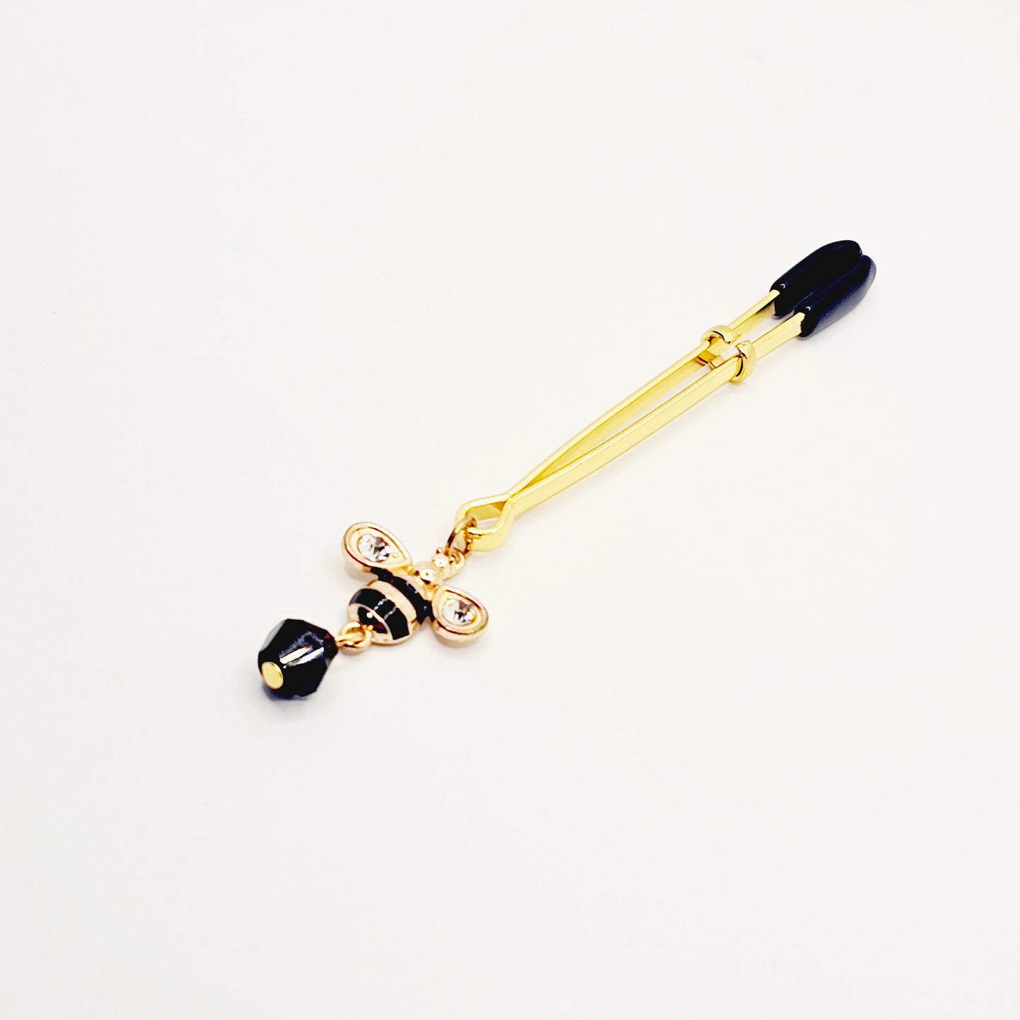 Clit Clamp and Nipple Dangle Set with Bee. Gold Tweezer Clitoral Clamp and Nipple Nooses or Nipple Clamps