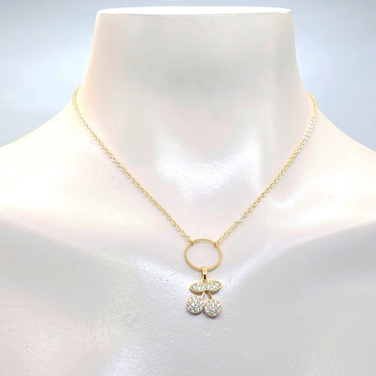 18K Gold Discreet Day Collar with Cubic Zirconia Cherries. Gift for BDSM Submissive. Real Gold Choker Necklace.