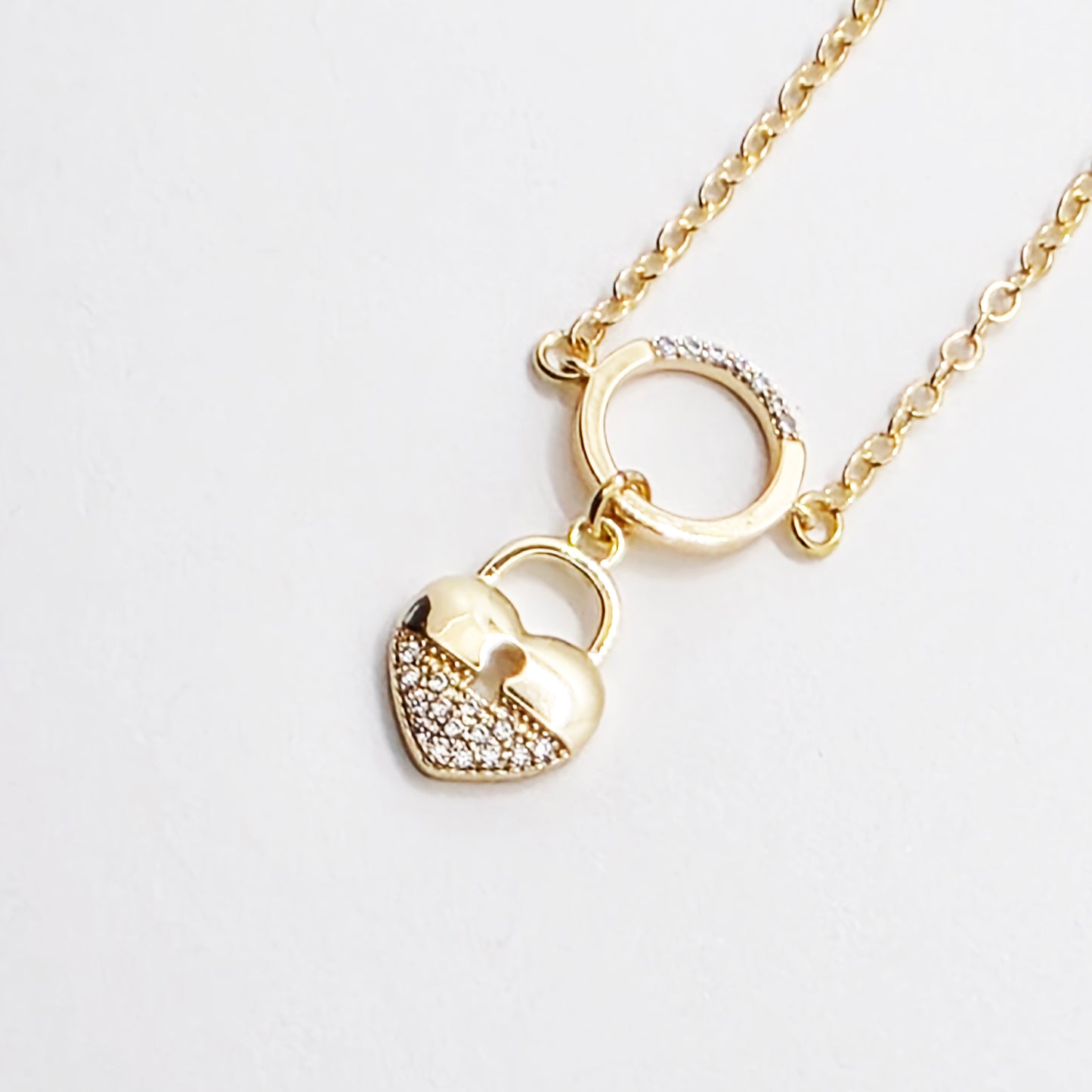 Submissive Day Collar, 18K Gold with CZ Circle of O and Padlock Pendants. Dainty and Discreet BDSM Jewelry.