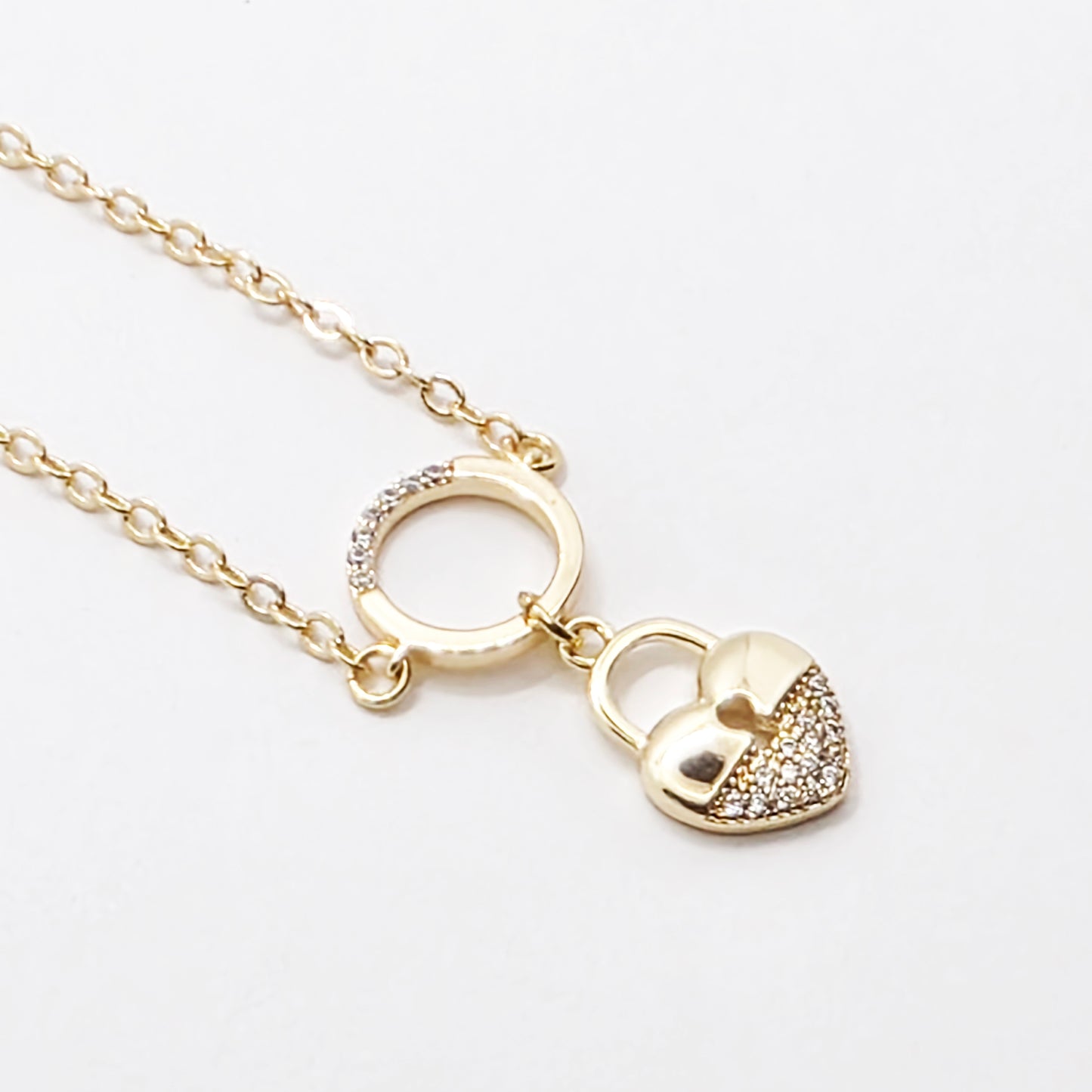 Submissive Day Collar, 18K Gold with CZ Circle of O and Padlock Pendants. Dainty and Discreet BDSM Jewelry.