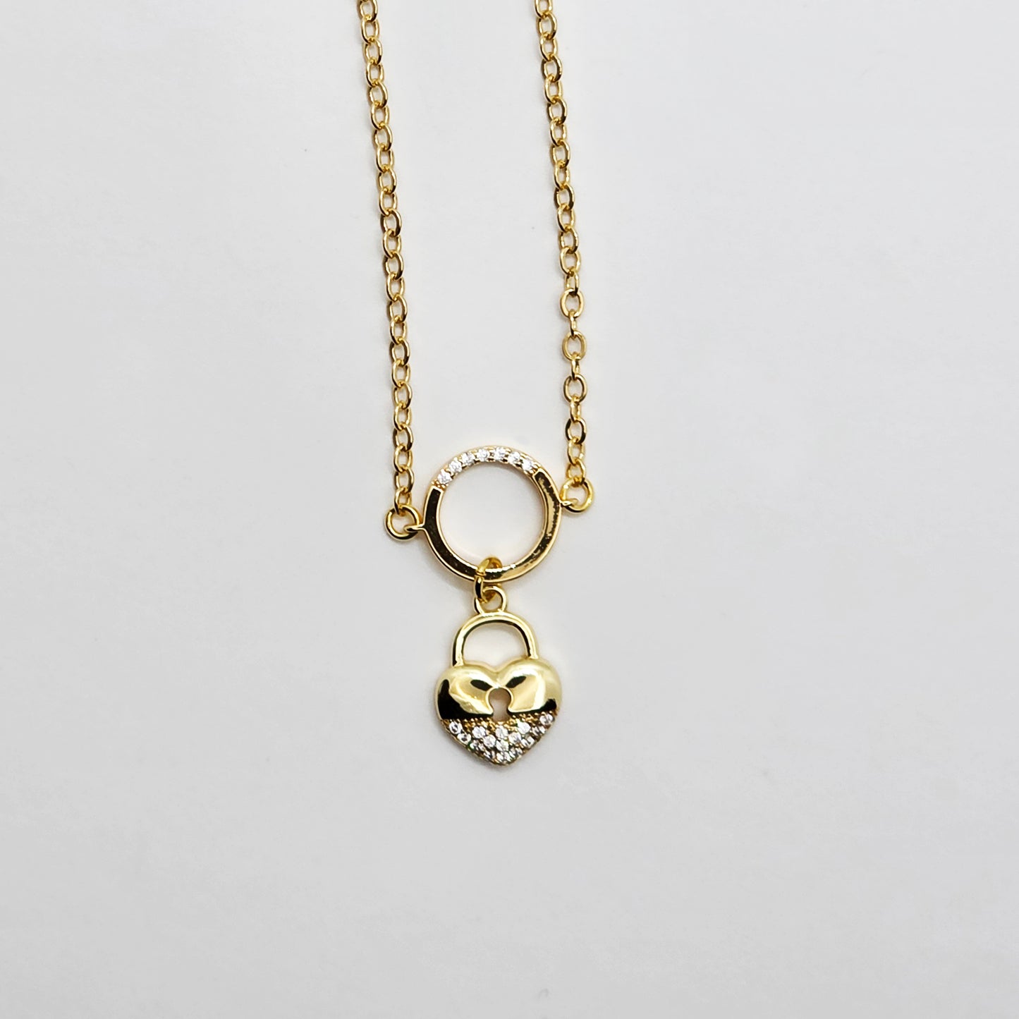 Submissive Day Collar, 18K Gold with CZ Circle of O and Padlock Pendants. Dainty and Discreet BDSM Jewelry.