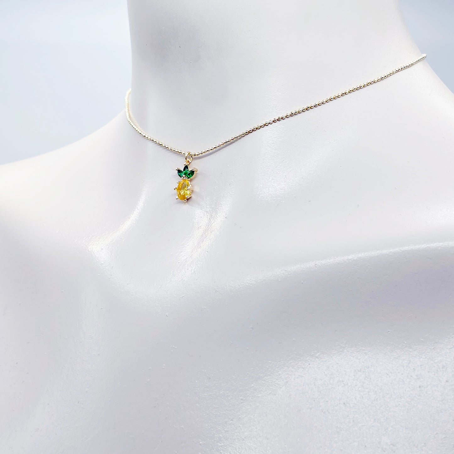 Pineapple Necklace. Real Gold and Gemstone Pineapple Choker Collar Necklace. Minimalist Gold Jewelry