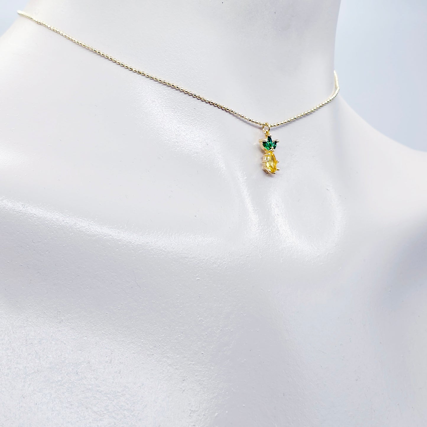 Pineapple Necklace. Real Gold and Gemstone Pineapple Choker Collar Necklace. Minimalist Gold Jewelry