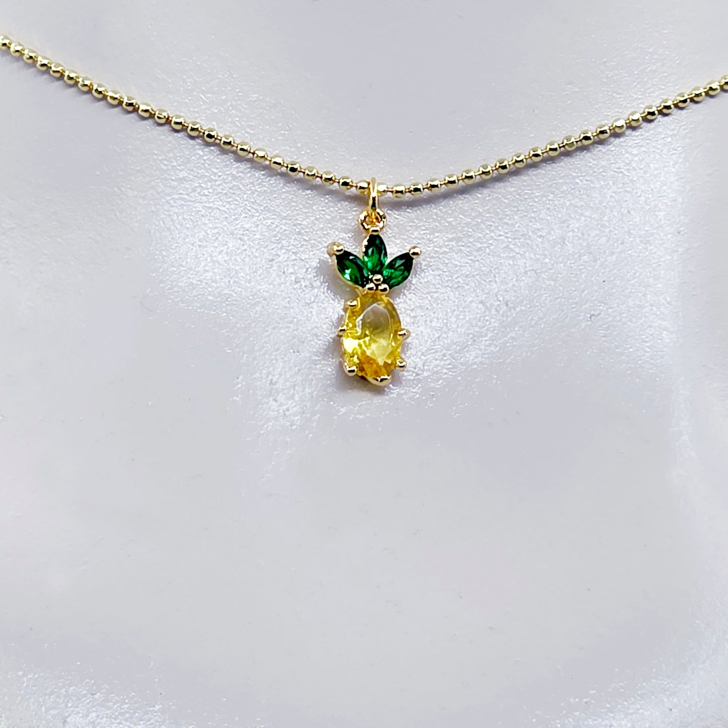 Pineapple Necklace. Real Gold and Gemstone Pineapple Choker Collar Necklace. Minimalist Gold Jewelry