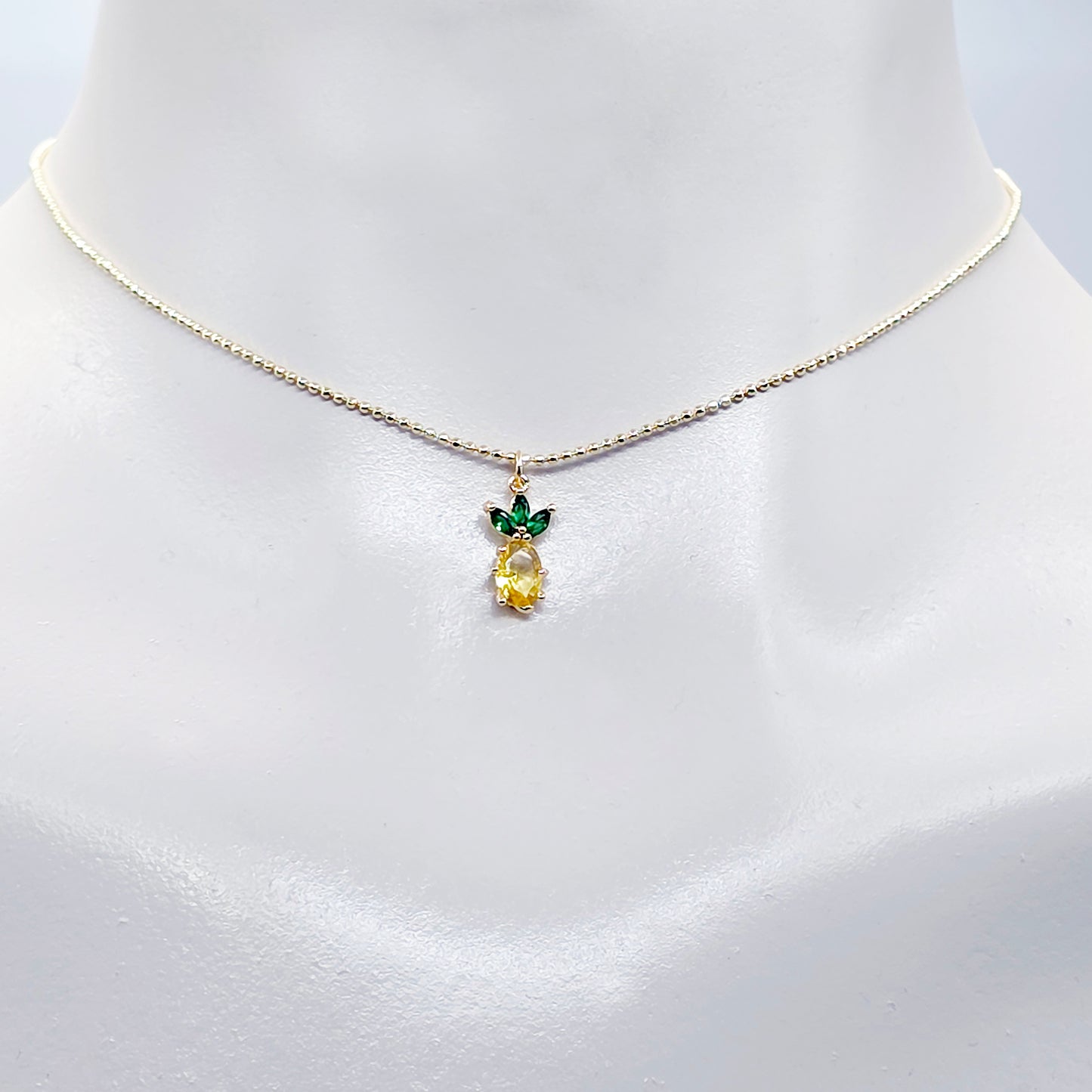 Pineapple Necklace. Real Gold and Gemstone Pineapple Choker Collar Necklace. Minimalist Gold Jewelry