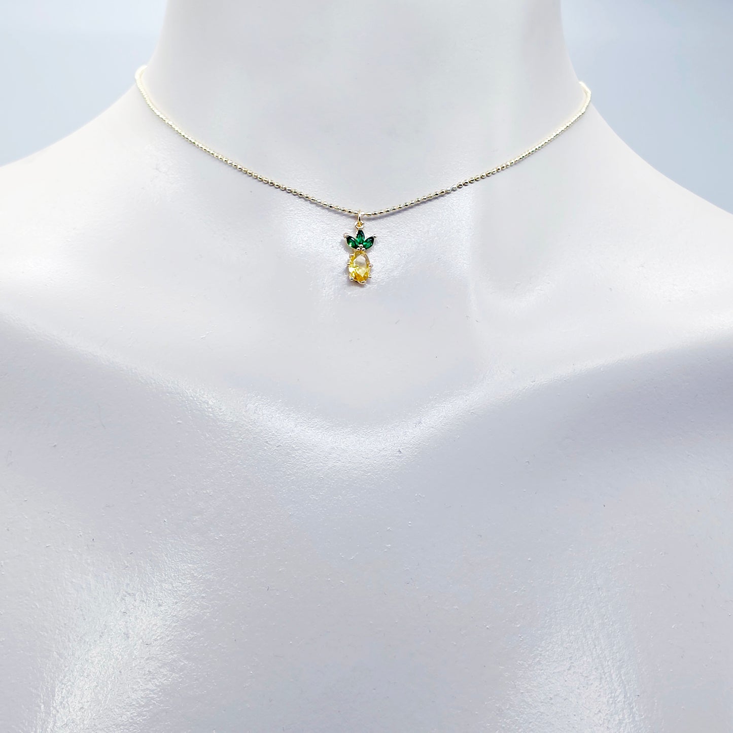 Pineapple Necklace. Real Gold and Gemstone Pineapple Choker Collar Necklace. Minimalist Gold Jewelry