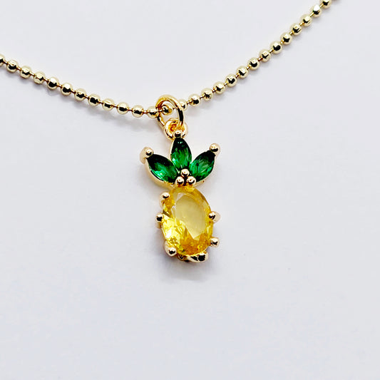Pineapple Necklace. Real Gold and Gemstone Pineapple Choker Collar Necklace. Minimalist Gold Jewelry