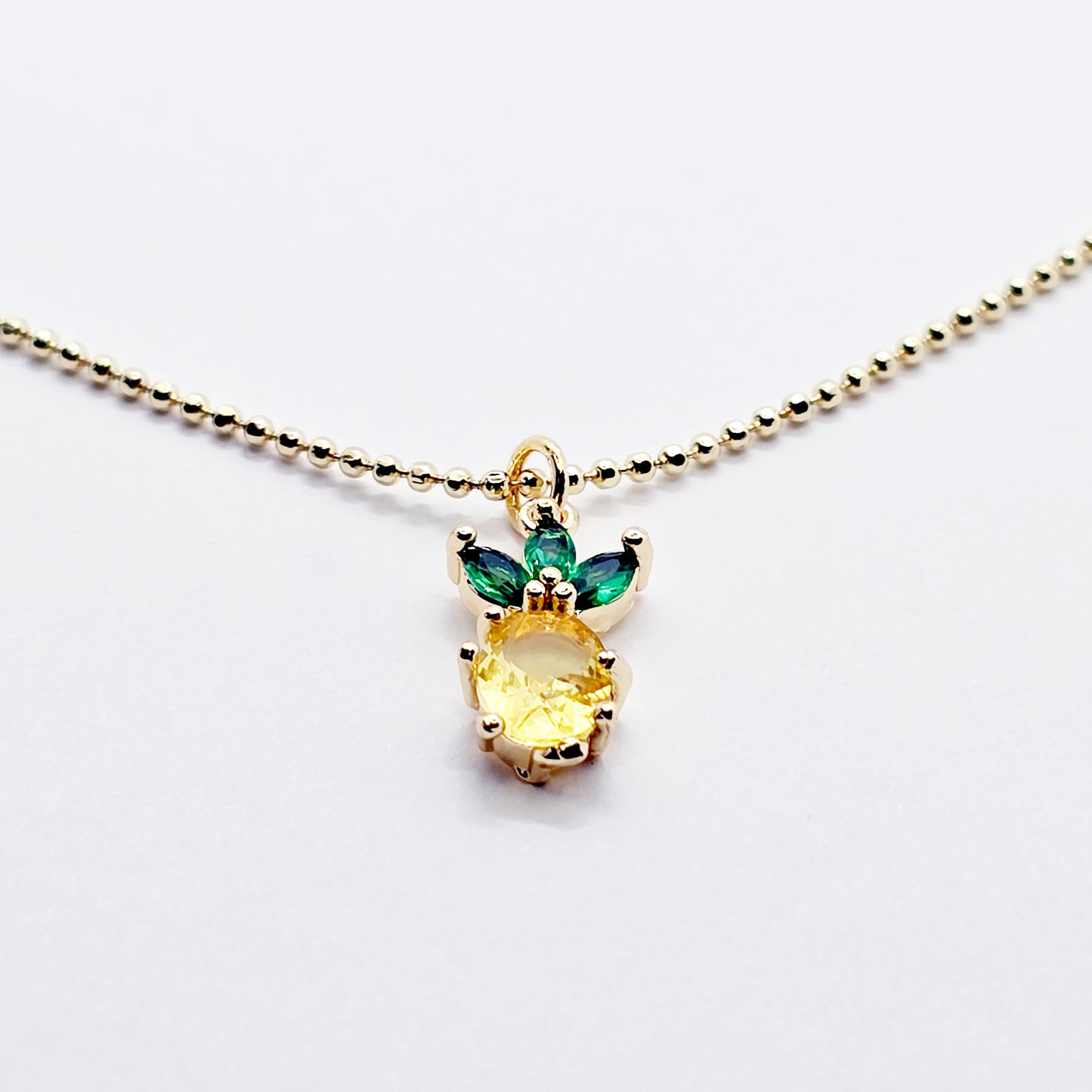Pineapple Necklace. Real Gold and Gemstone Pineapple Choker Collar Necklace. Minimalist Gold Jewelry