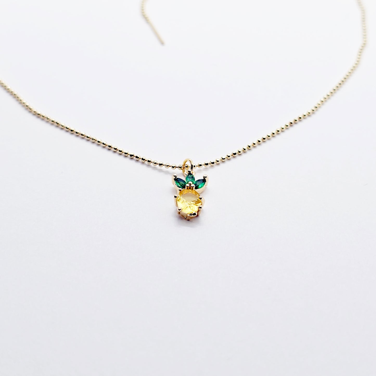 Pineapple Necklace. Real Gold and Gemstone Pineapple Choker Collar Necklace. Minimalist Gold Jewelry