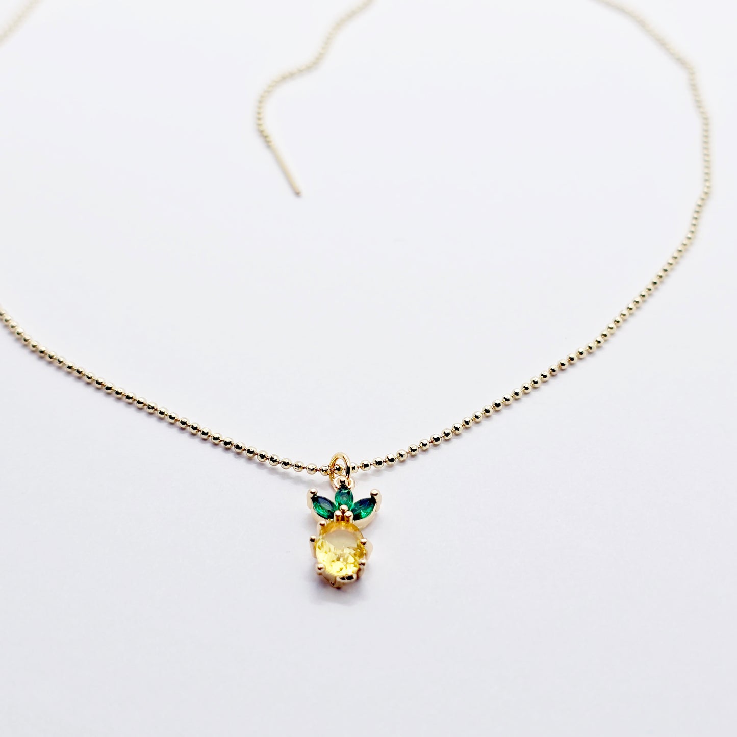 Pineapple Necklace. Real Gold and Gemstone Pineapple Choker Collar Necklace. Minimalist Gold Jewelry
